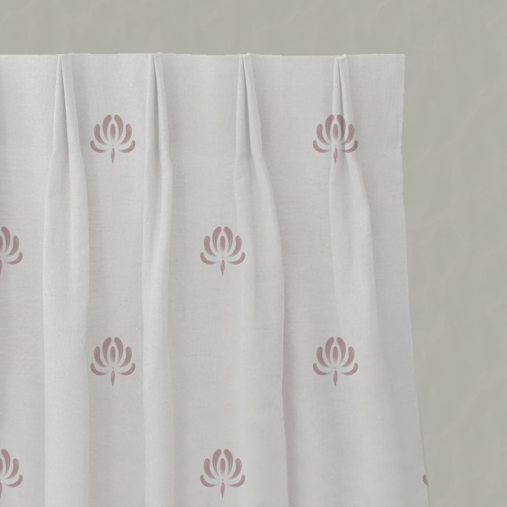 Pink Floral Linen Pleated Curtains - Sarianna Peony - White base fabric.