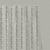 Green Floral Stripe Linen Pleated Curtain - Skye Moss-WHT - White base fabric.