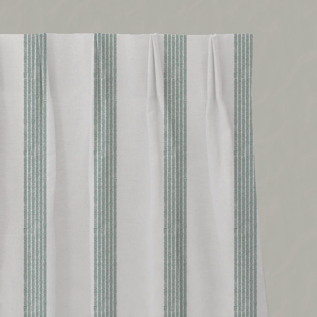 Green Striped Linen Pleated Curtains - Sumi Sage-WHT - White base fabric.