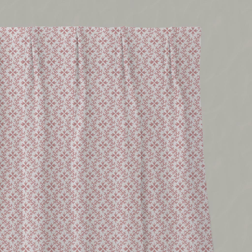 Pink Abstract Linen Pleated Curtain - Unica Dusty Pink-WHT - White base fabric.
