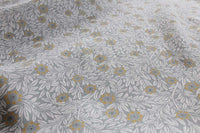 Ruth Dijon- Linen Curtain Fabric - Grey & Dijon Mustard Botanical Pattern