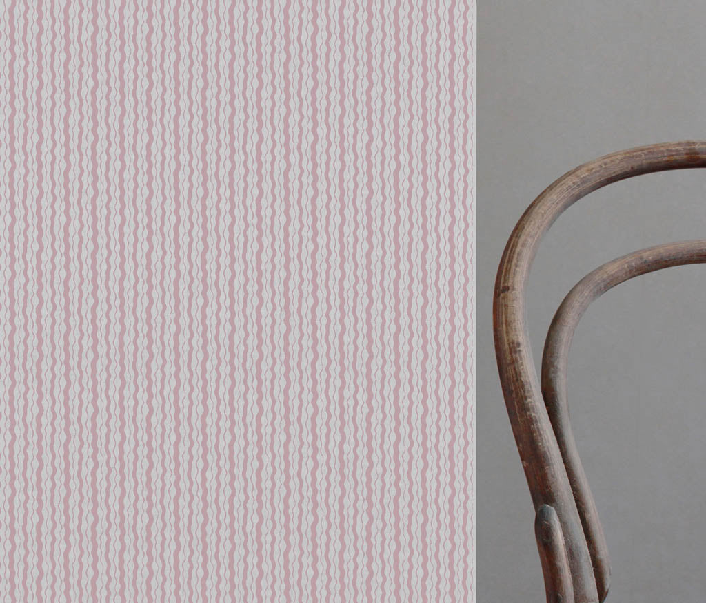 Safiya Peony-WHT - white curtain fabric with Pink abstract stripe print
