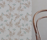 Emmy Sage - Natural fabric with botanical Light Green and Brown print