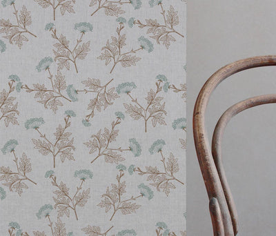 Emmy Sage - Natural fabric with botanical Light Green and Brown print