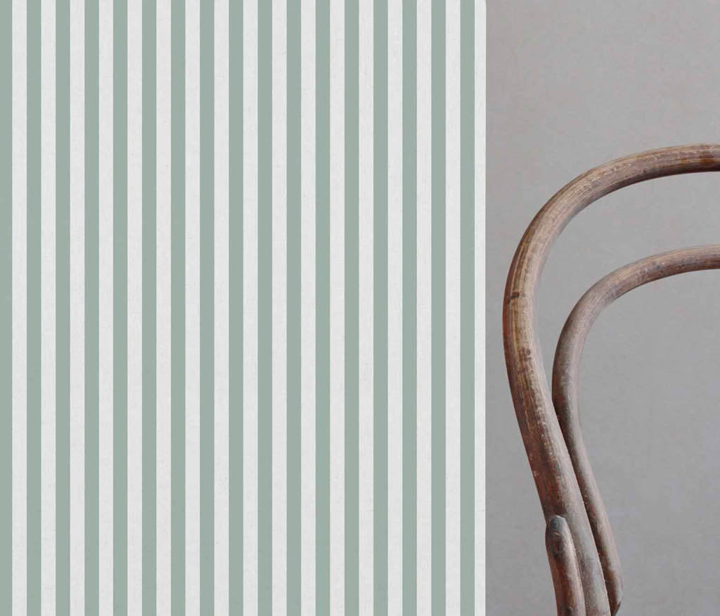 Liliana Sage-WHT - white fabric with green striped pattern