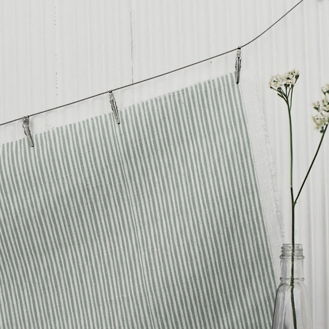 Maisa Sage - Linen curtain fabric, Green stripes
