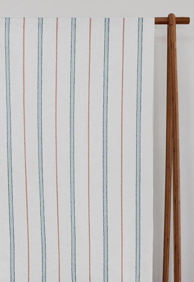 Elise Sage Ochra-WHT - vertical two tone striped fabric.