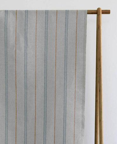 Elise Sage Ochra - Linen Cotton mix curtain fabric, Orange & Green stripes