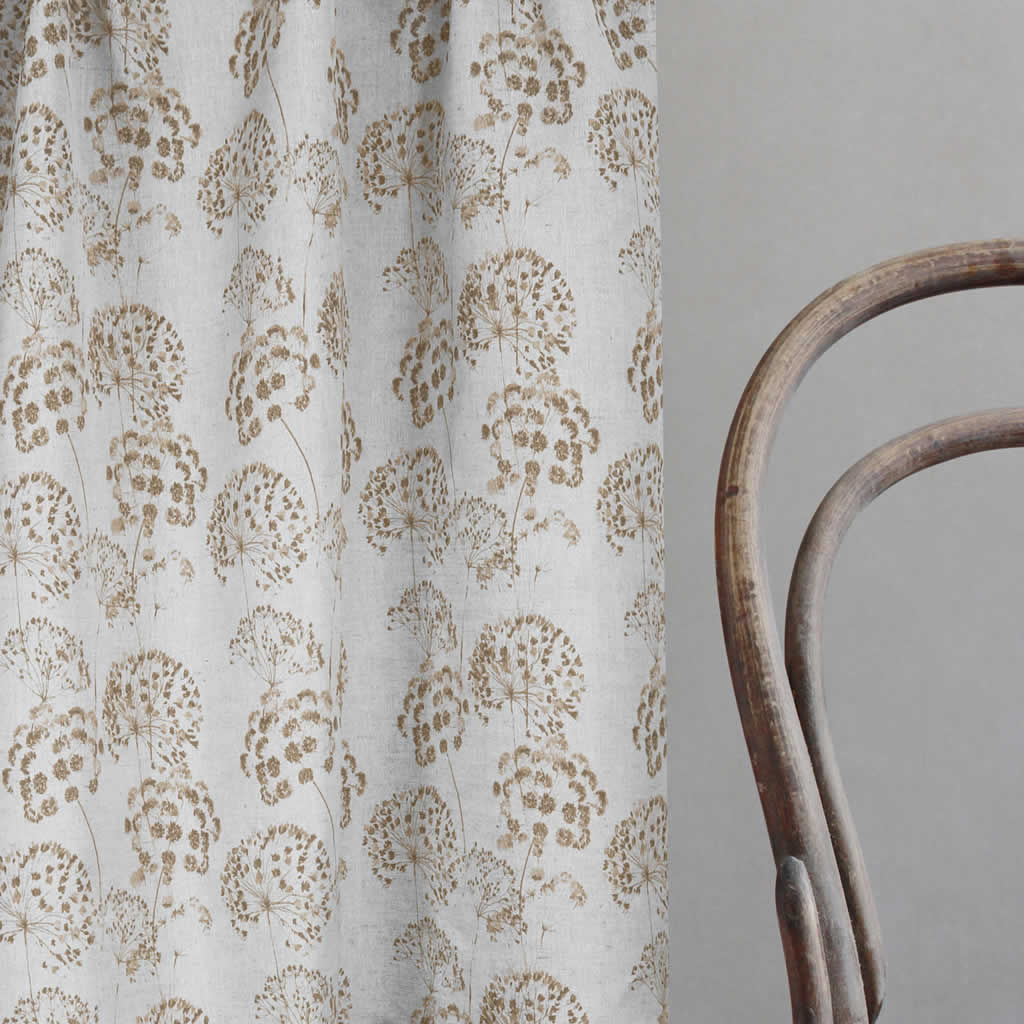 Erleen-Nat Sand - Curtain fabric with Brown botanical print