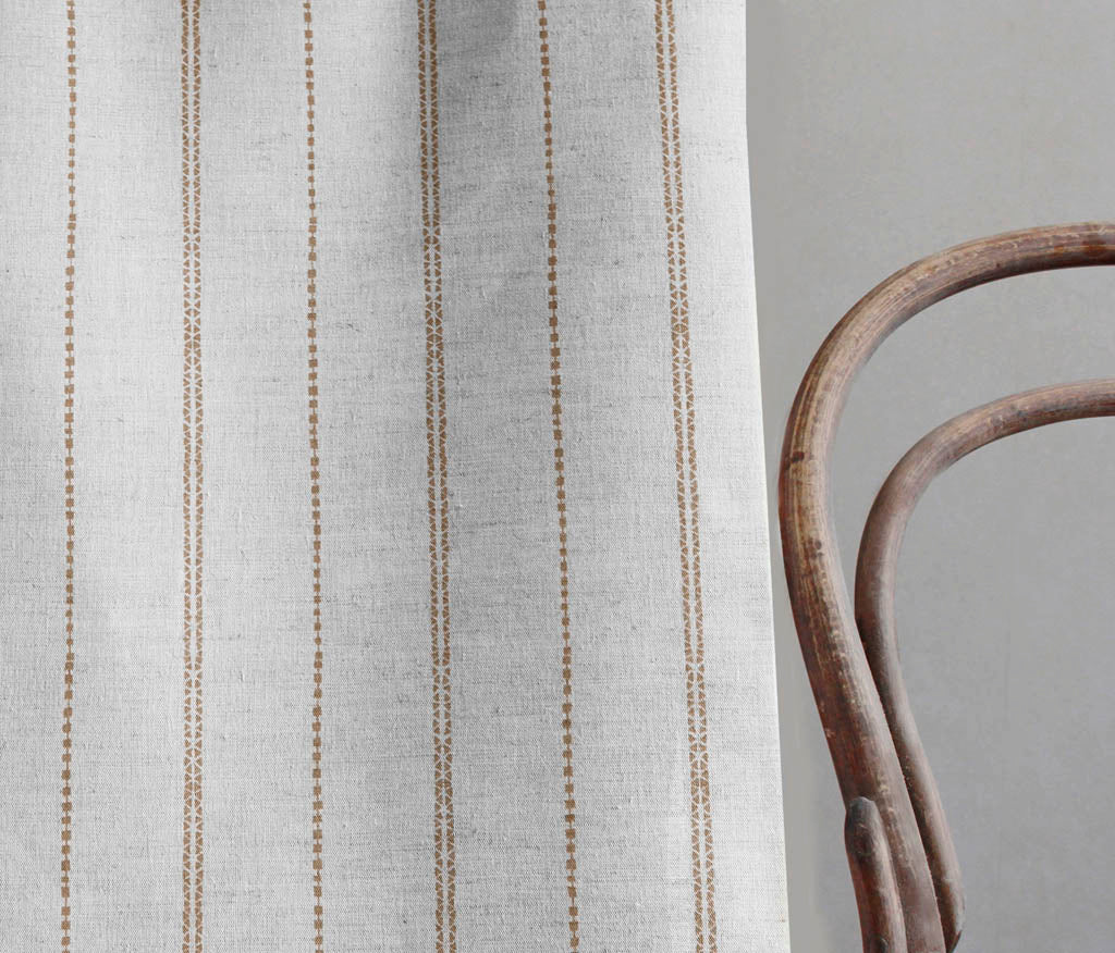 Inga-NAT Sand- Natural fabric with Brown decorative stripes, Linen Cotton mix