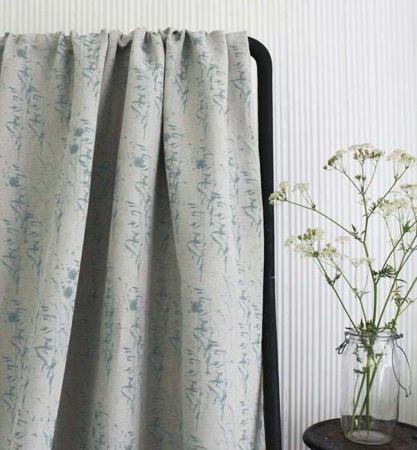 Breeze Sea Breeze - Curtain fabric with Light Blue botanical pattern