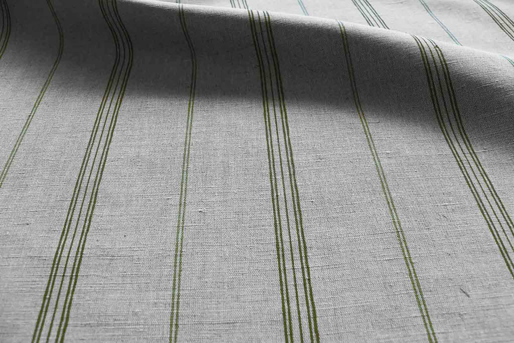 Elise Seaweed - Linen Cotton mix curtain fabric, Light & Dark Green stripes