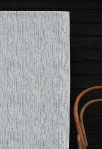 Dora-WHT-Shadow Blue - White fabric with Blue Print Abstract Print, 100% Linen