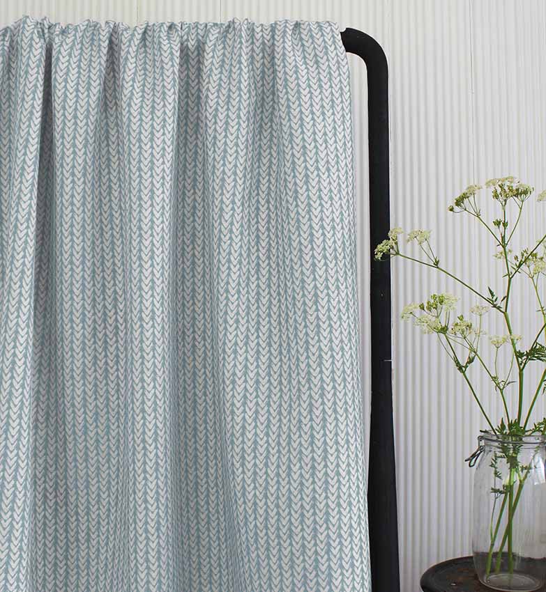 Fia Shadow Blue - Linen curtain fabric, abstract Blue pattern