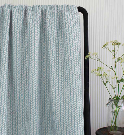 Fia Shadow Blue - Linen curtain fabric, abstract Blue pattern