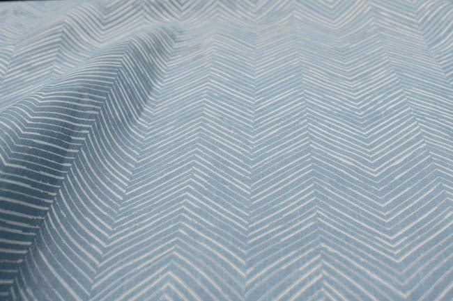 Lulu Shadow Blue - White fabric with Shadow Blue Print. Abstract Print, 100% Linen