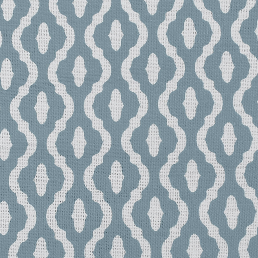 Oona Shadow Blue - White linen fabric, Blue abstract print