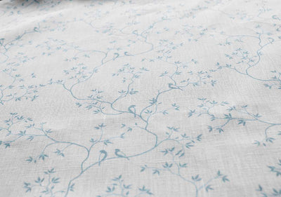 Goldfinch Shadow Blue WHT- Curtain fabric with botanical print