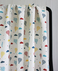 Sky Ride Marine - Linen fabric, Blue, Red and Yellow pattern with hot air balloons