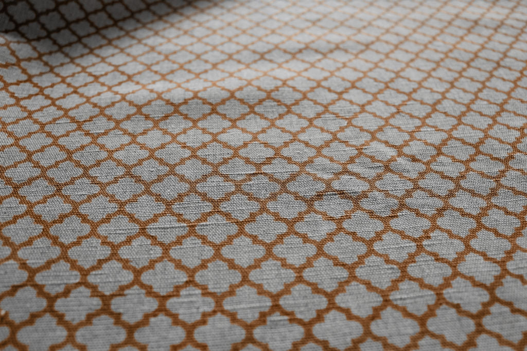 Jonna Tangerine - Curtain fabric, orange moroccan clover pattern