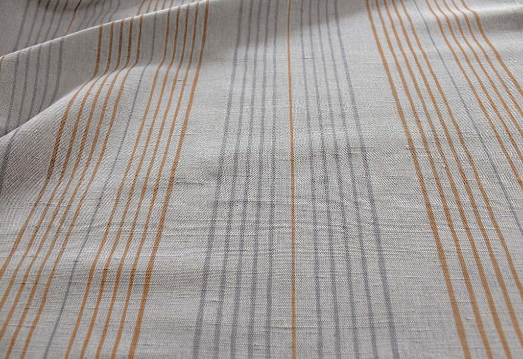 Else-Tangerine -  Linen Cotton mix curtain fabric, Orange & Grey stripes