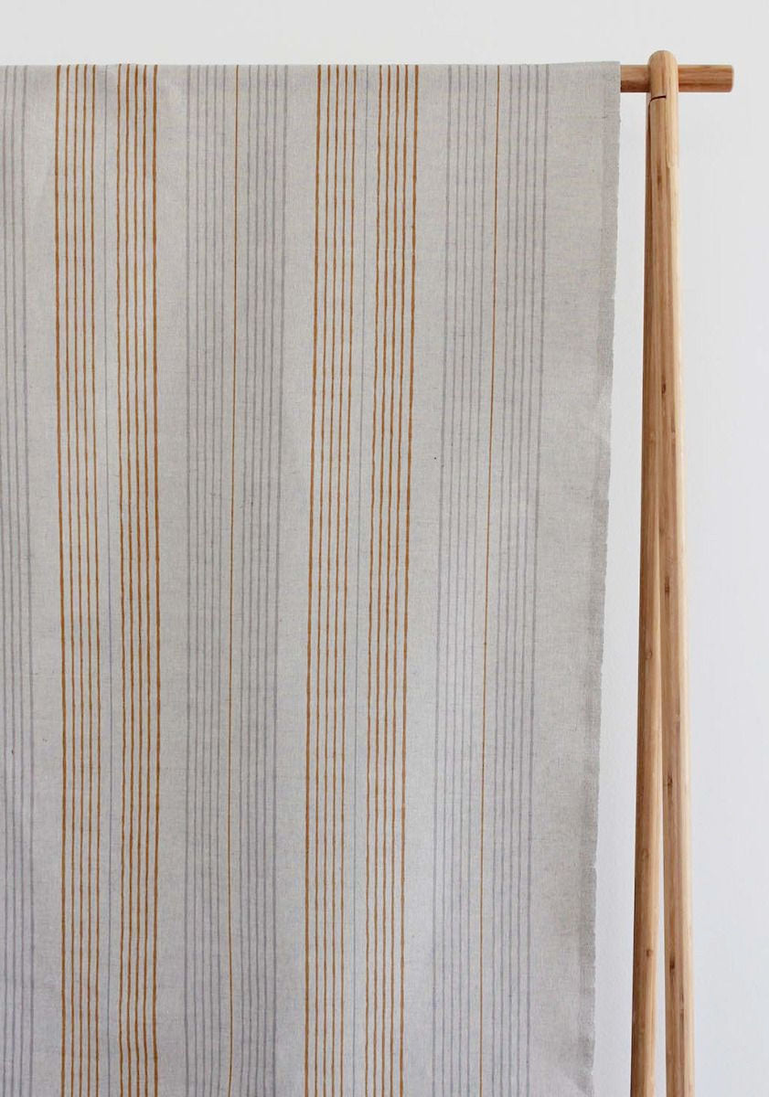 Else-Tangerine -  Linen Cotton mix curtain fabric, Orange & Grey stripes