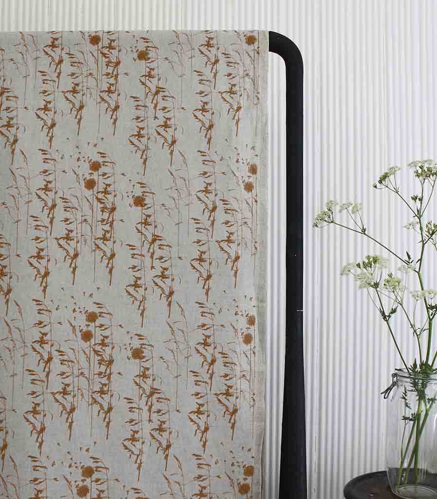 Breeze Terracotta - Curtain fabric with Orange botanical pattern