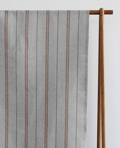 Elise Terracotta - Linen Cotton mix curtain fabric, Orange & Grey stripes