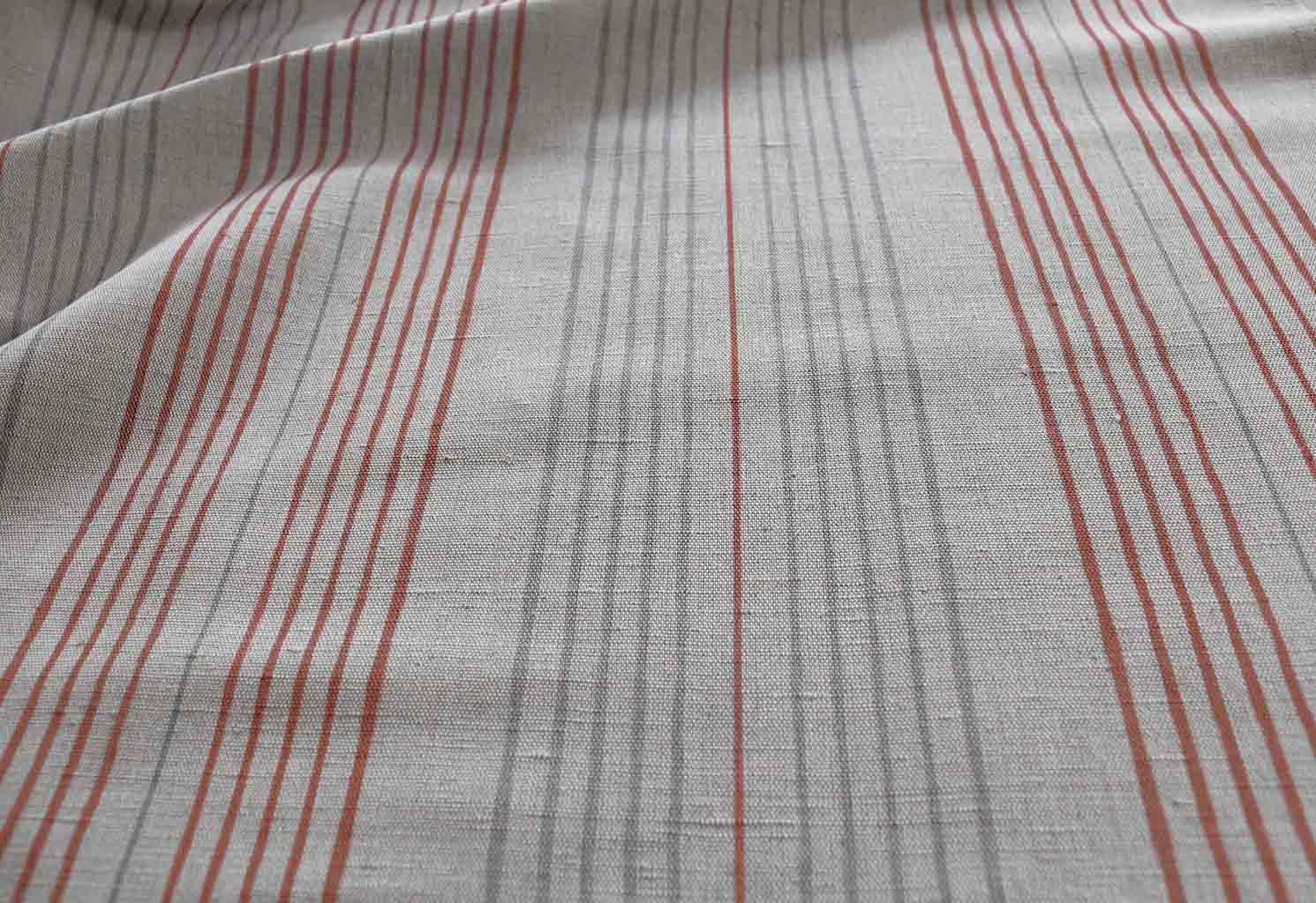 Else Terracotta -  Linen Cotton mix curtain fabric, Orange & Grey stripes