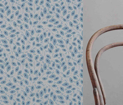 Goldie True Blue - Natural curtain fabric with Light Blue botanical print