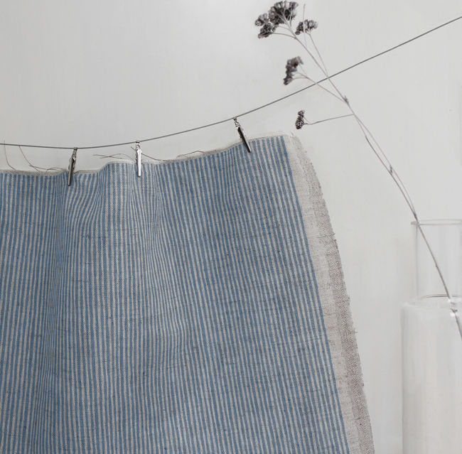 Laila True Blue - Curtain fabric with Blue stripes