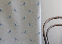Pheasant True Blue - Curtain fabric with blue pattern of pheasants