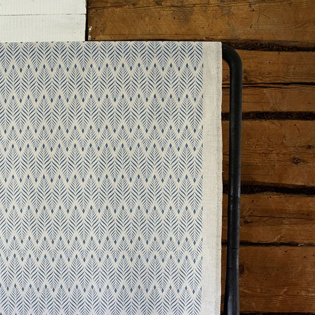 Sylvia True Blue - Blue abstract print on Natural fabric
