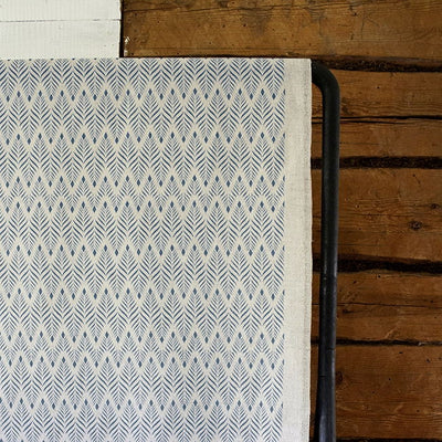 Sylvia True Blue - Blue abstract print on Natural fabric