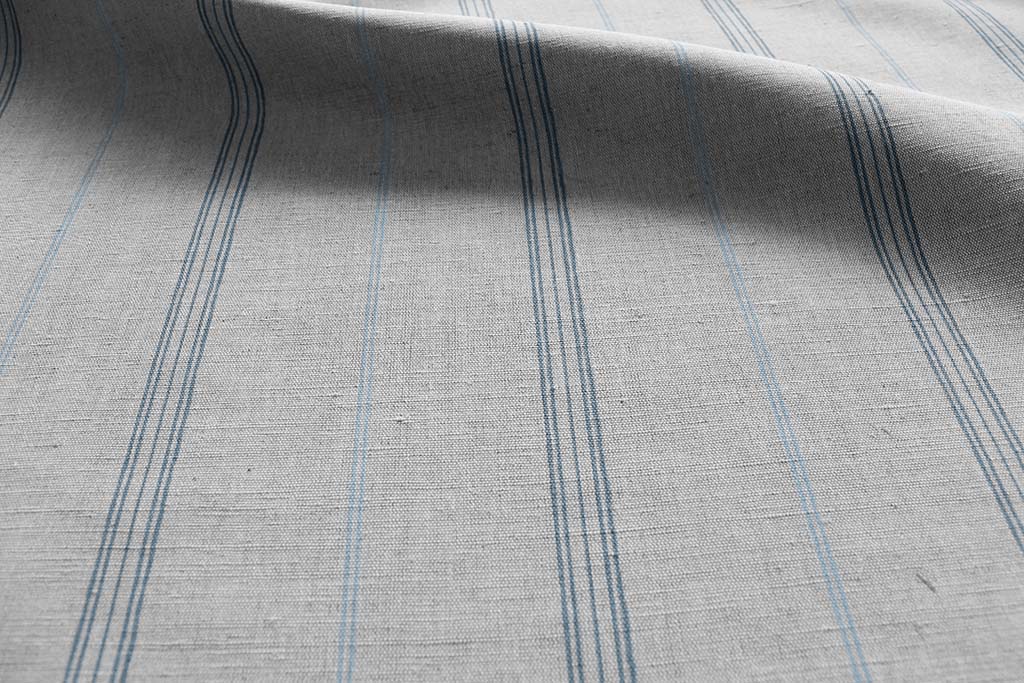 Elise True Blue- Linen Cotton mix curtain fabric, True Blue & Sky Blue stripes