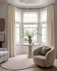 White 100% Linen Bay window curtains. Beata Bone White by Ada & Ina