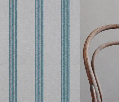 Sumi Blue Stone - Natural curtain fabric with Blue Striped print