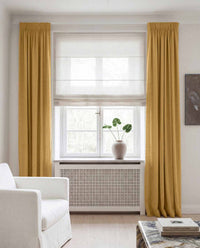 Yellow Linen curtains blackout lined - pre-washed linen. Bianco Mustard by Ada & Ina.